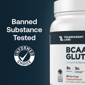 Transparent Labs BCAA Glutamine 8000 mg étiquette avec ingrédients