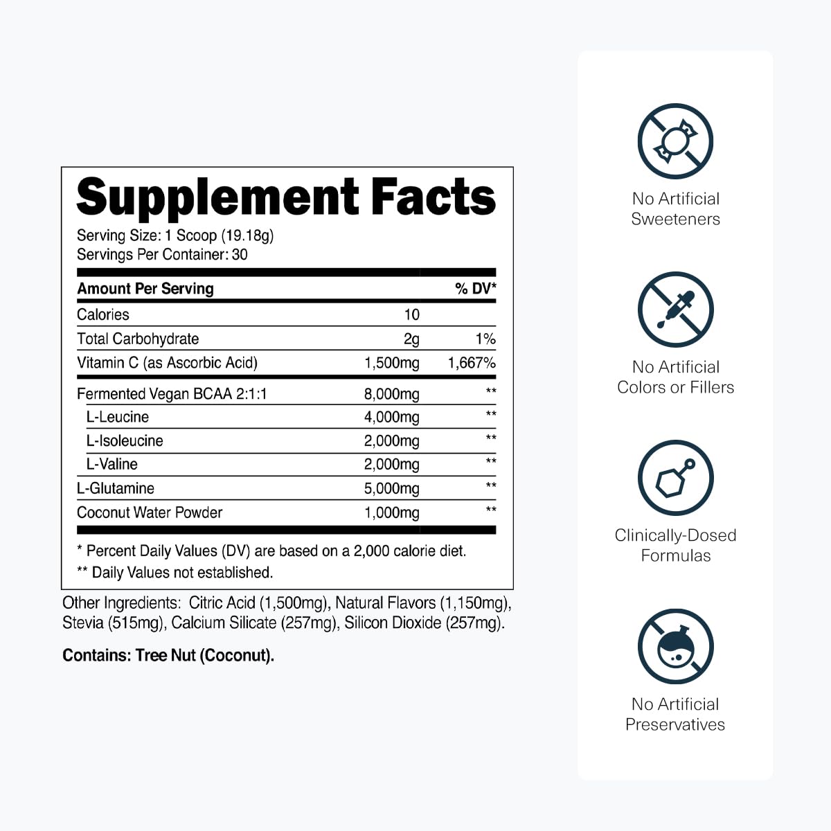 Transparent Labs BCAA Glutamine 8000 mg poudre vue de dessus