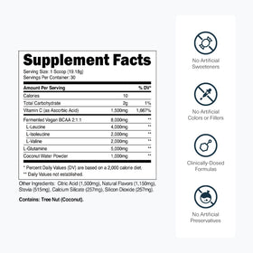 Transparent Labs BCAA Glutamine 8000 mg poudre vue de dessus
