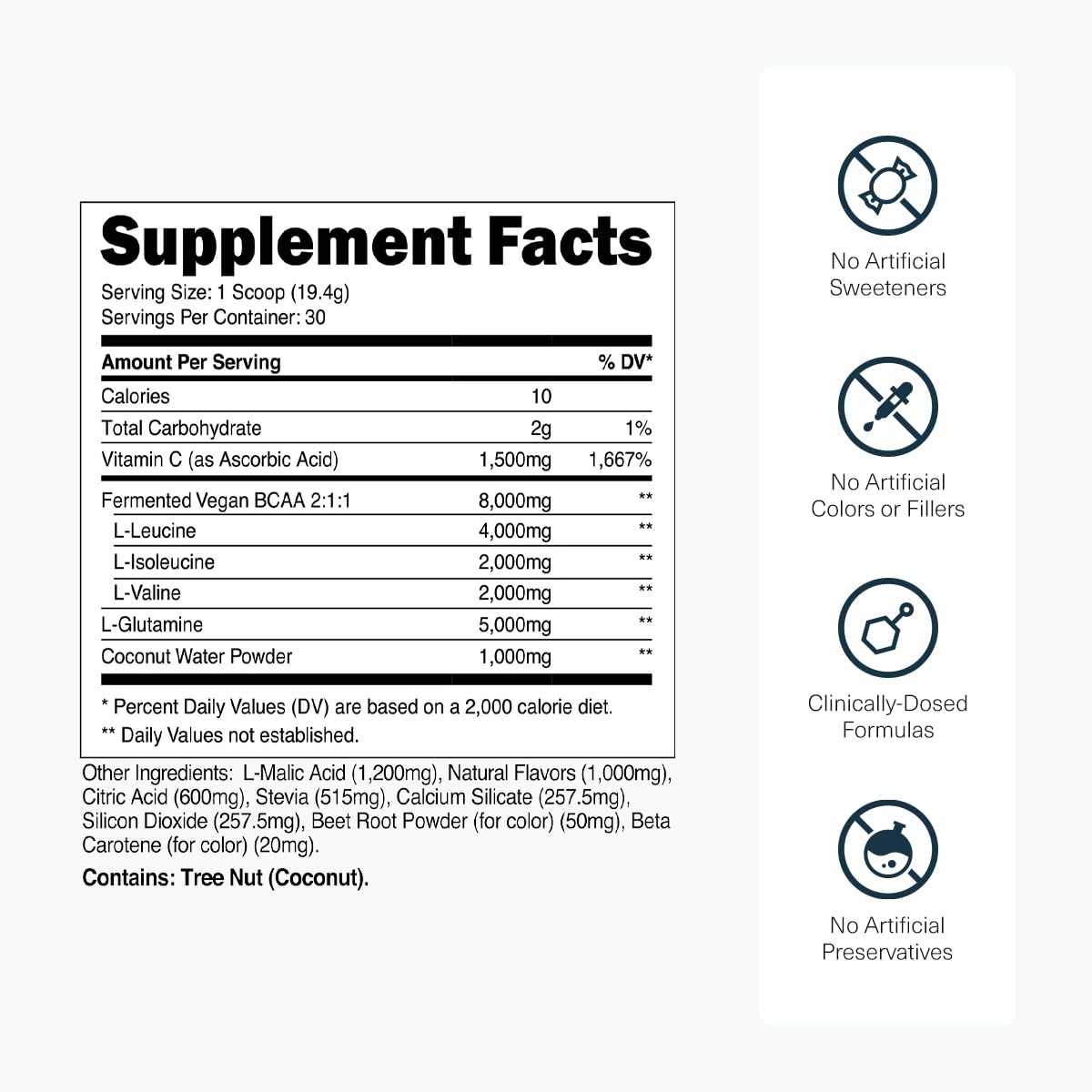 Transparent Labs BCAA Glutamine 8000 mg Tropical Punch dosette ouverte