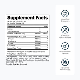Transparent Labs BCAA Glutamine 8000 mg Tropical Punch dosette ouverte