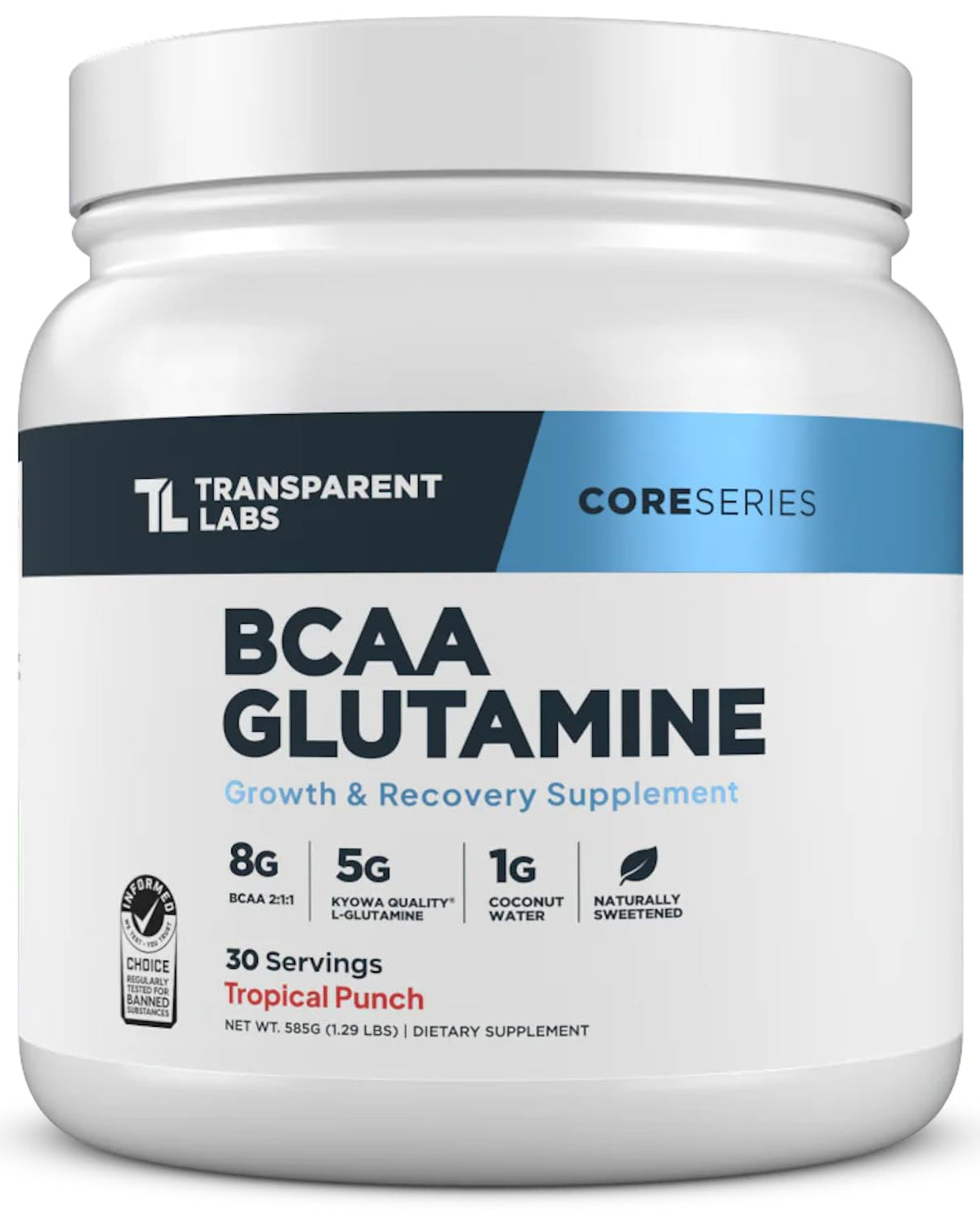 Transparent Labs BCAA Glutamine 8000 mg Tropical Punch emballage avant
