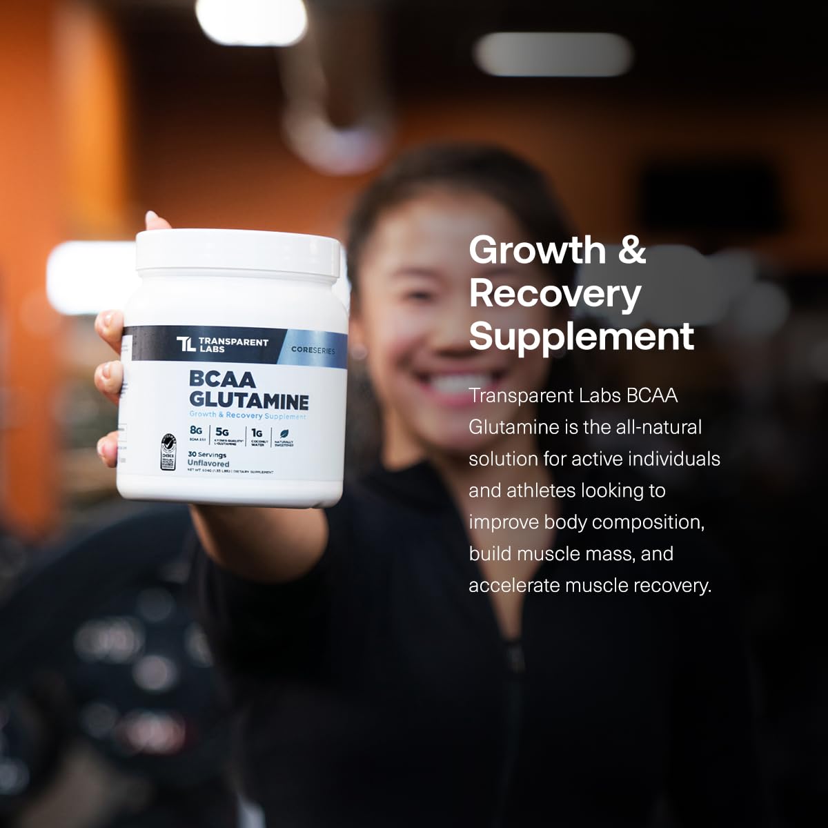 Transparent Labs BCAA Glutamine 8000 mg Tropical Punch vue de côté
