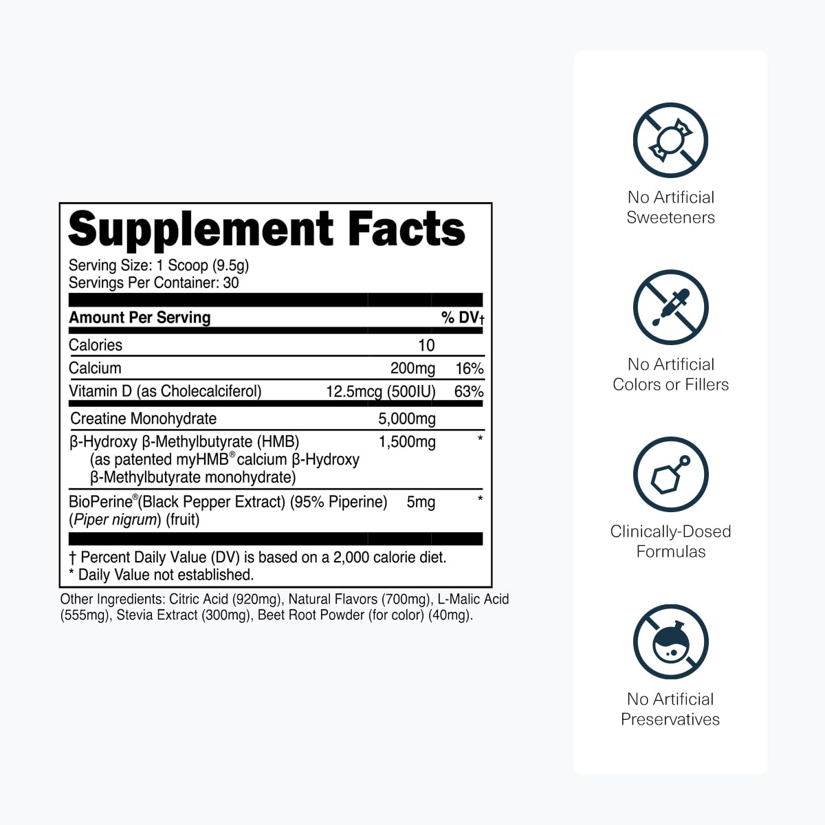 Transparent Labs Creatine HMB 358g avec une cuillère doseuse sur le côté