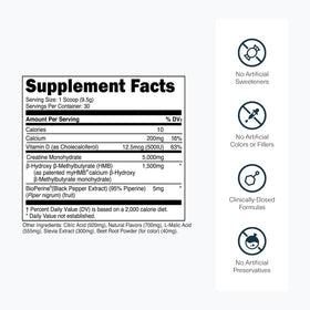 Transparent Labs Creatine HMB 358g avec une cuillère doseuse sur le côté