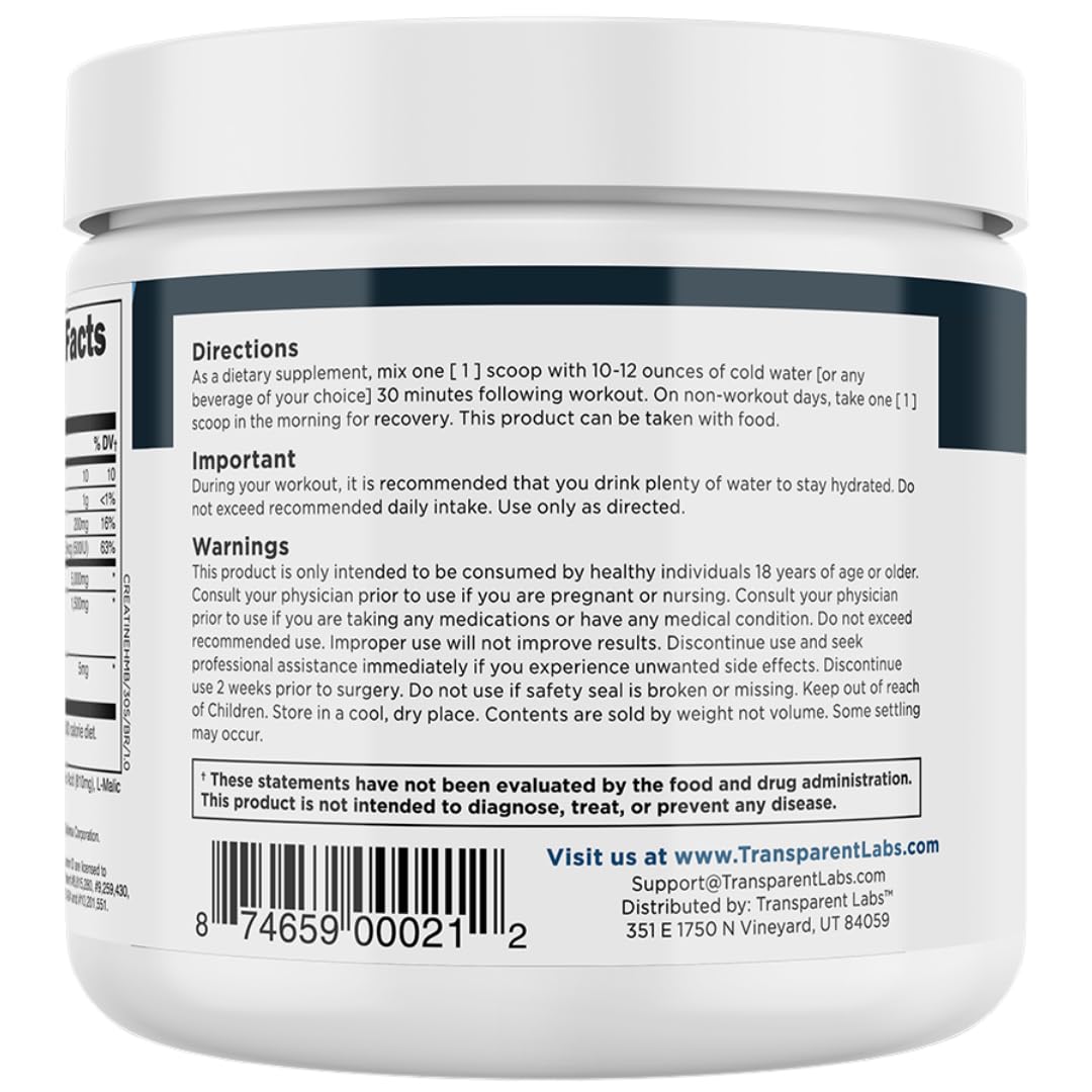 Transparent Labs Creatine HMB vue arrière avec informations nutritionnelles