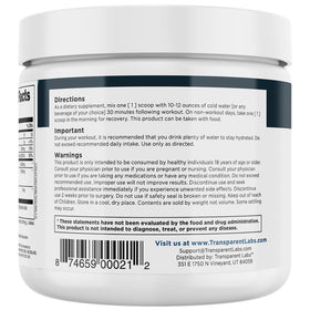 Transparent Labs Creatine HMB vue arrière avec informations nutritionnelles