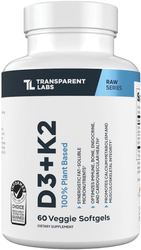 Transparent Labs D3 K2 5000 IU 60 capsules, vue de l'emballage