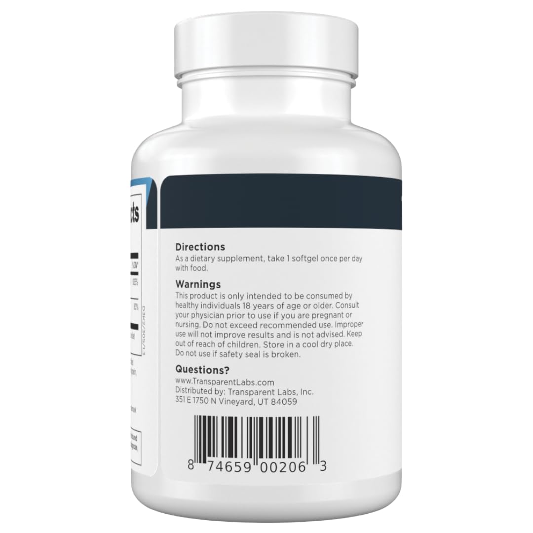 Transparent Labs D3 K2 5000 IU, informations nutritionnelles