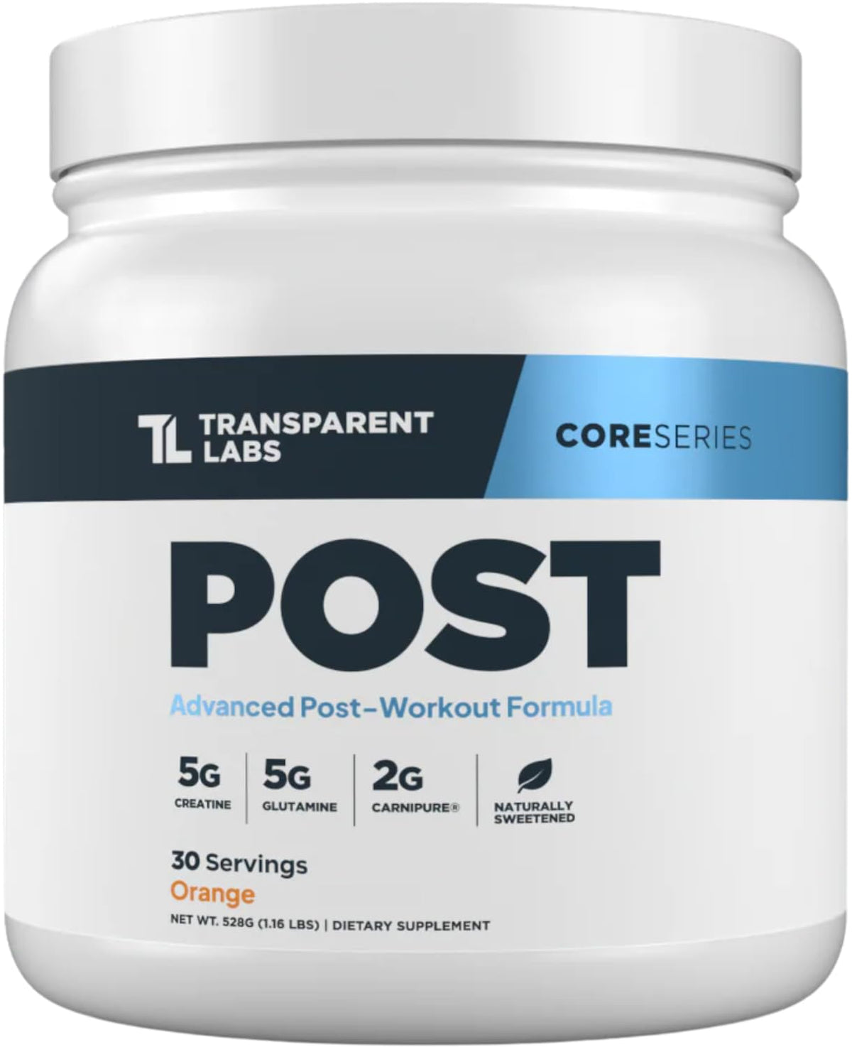 Transparent Labs Post complément de récupération en poudre, saveur orange, 30 doses
