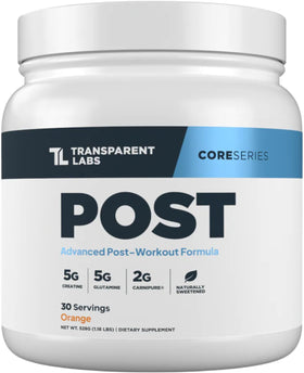 Transparent Labs Post complément de récupération en poudre, saveur orange, 30 doses