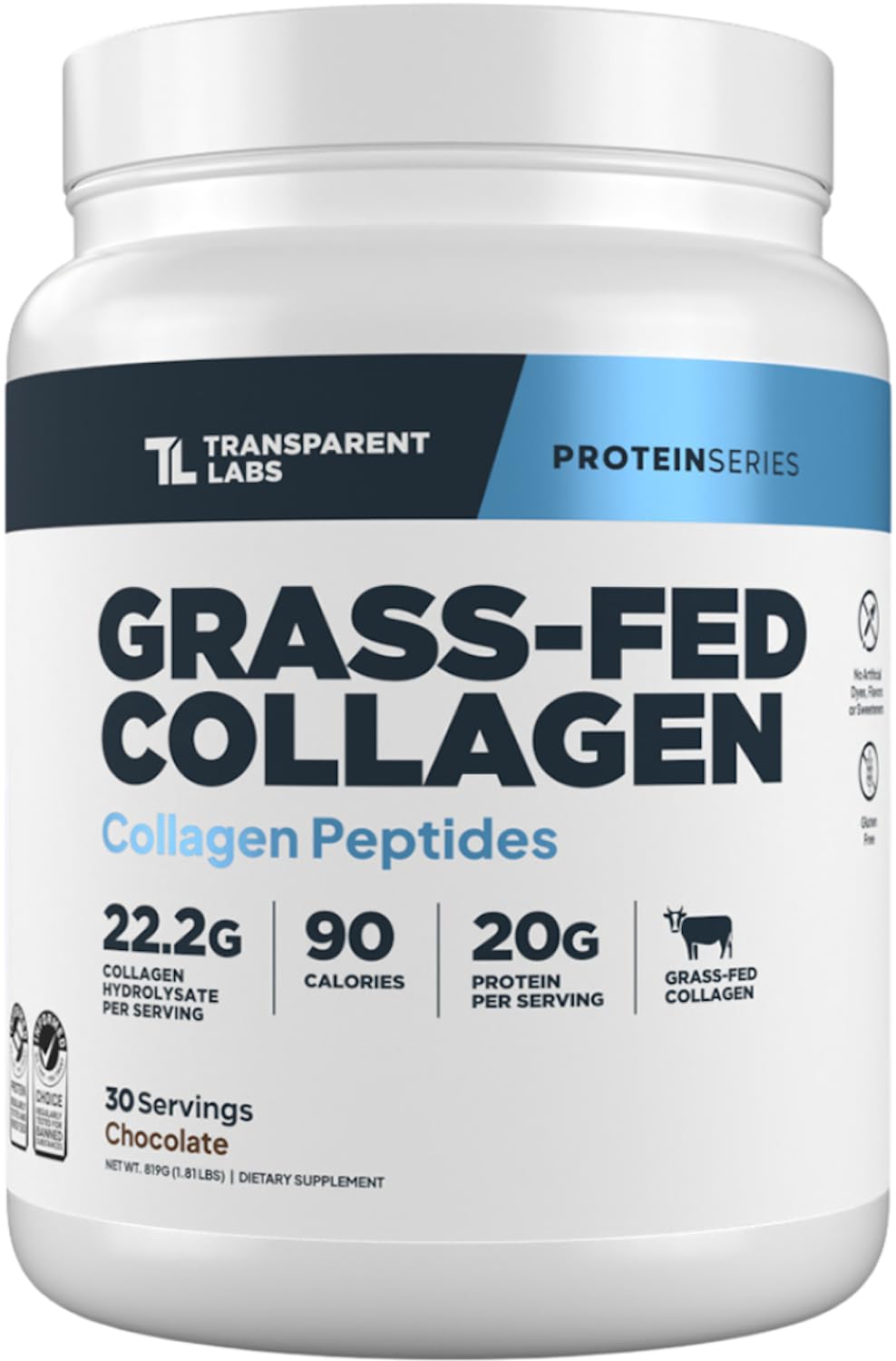 Transparent Labs Poudre de Collagène Peptides Chocolat 22g - vue avant