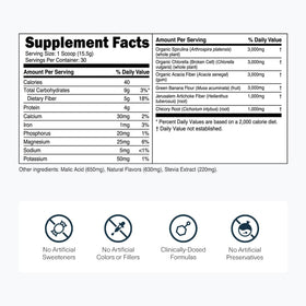 Transparent Labs Prébiotiques Verts poudre superfood 30 portions avec cuillère
