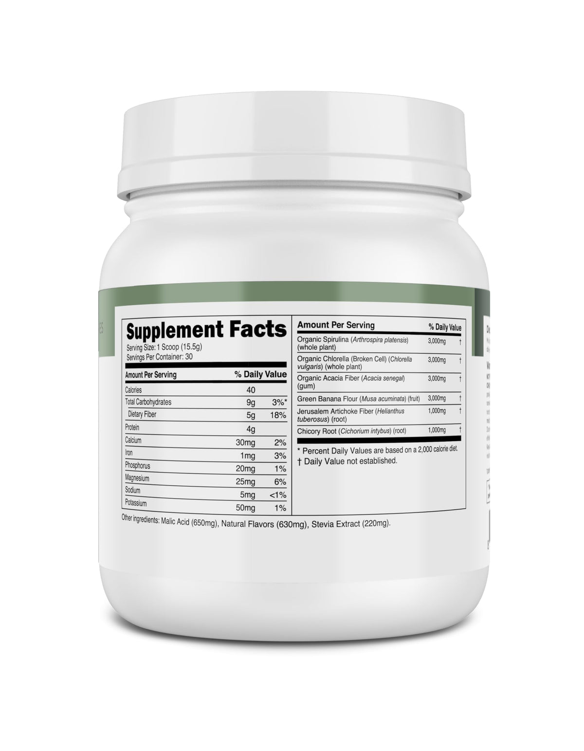 Transparent Labs Prébiotiques Verts poudre superfood 30 portions en smoothie