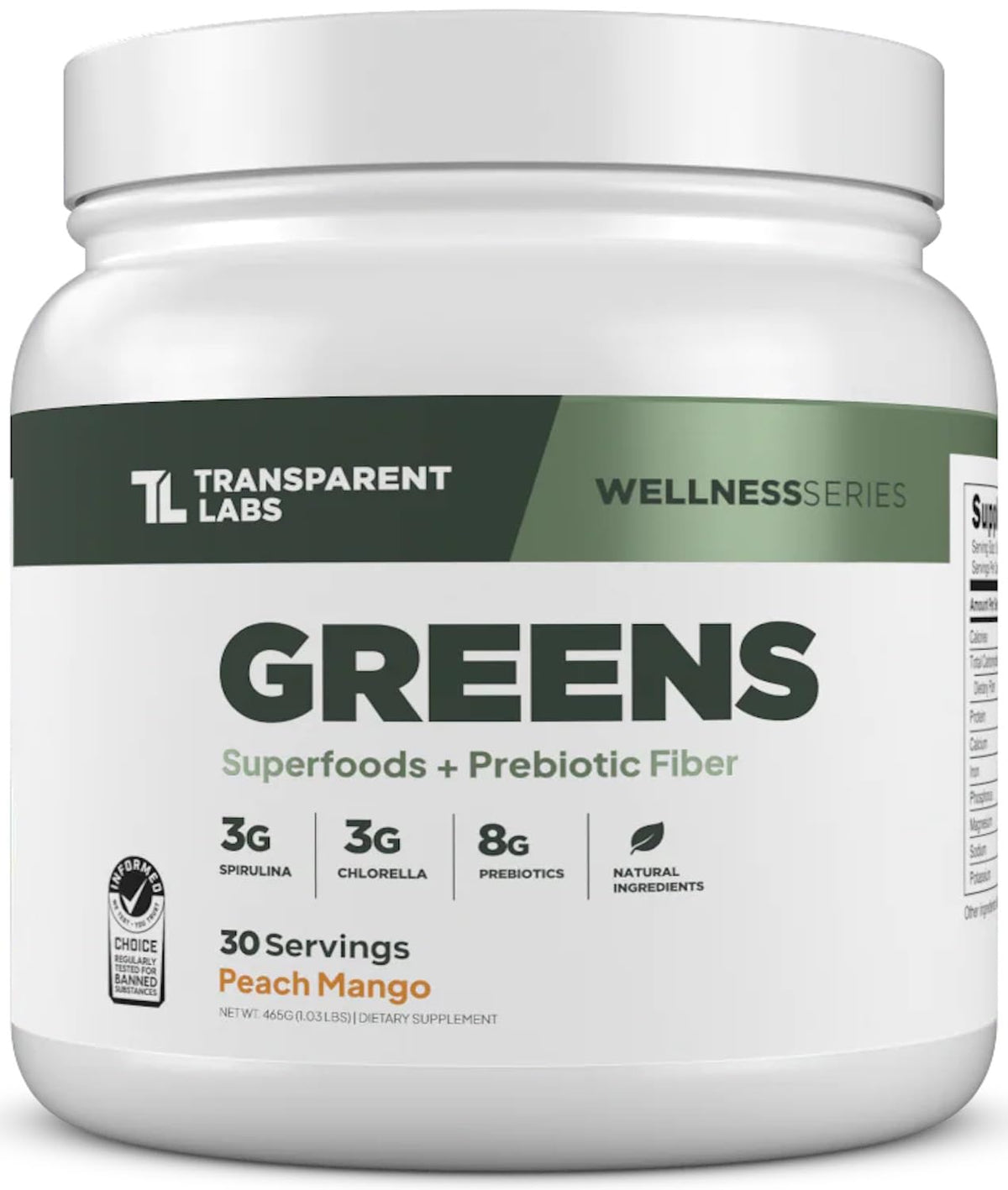 Transparent Labs Prébiotiques Verts poudre superfood 30 portions packaging avant