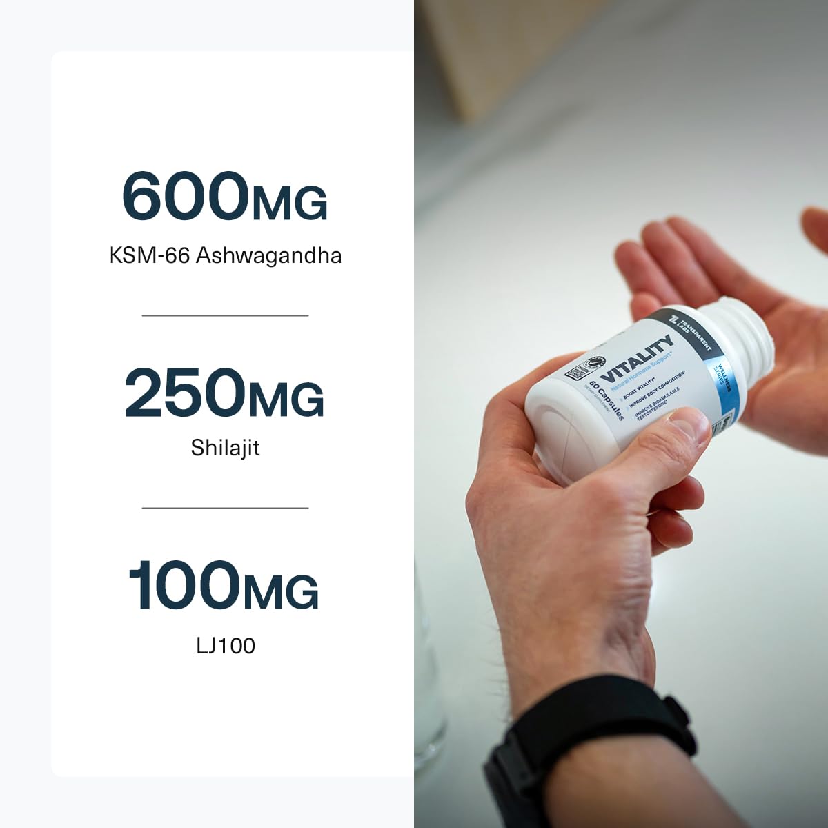 Transparent Labs Vitality Complément Alimentaire 60 Capsules en gros plan
