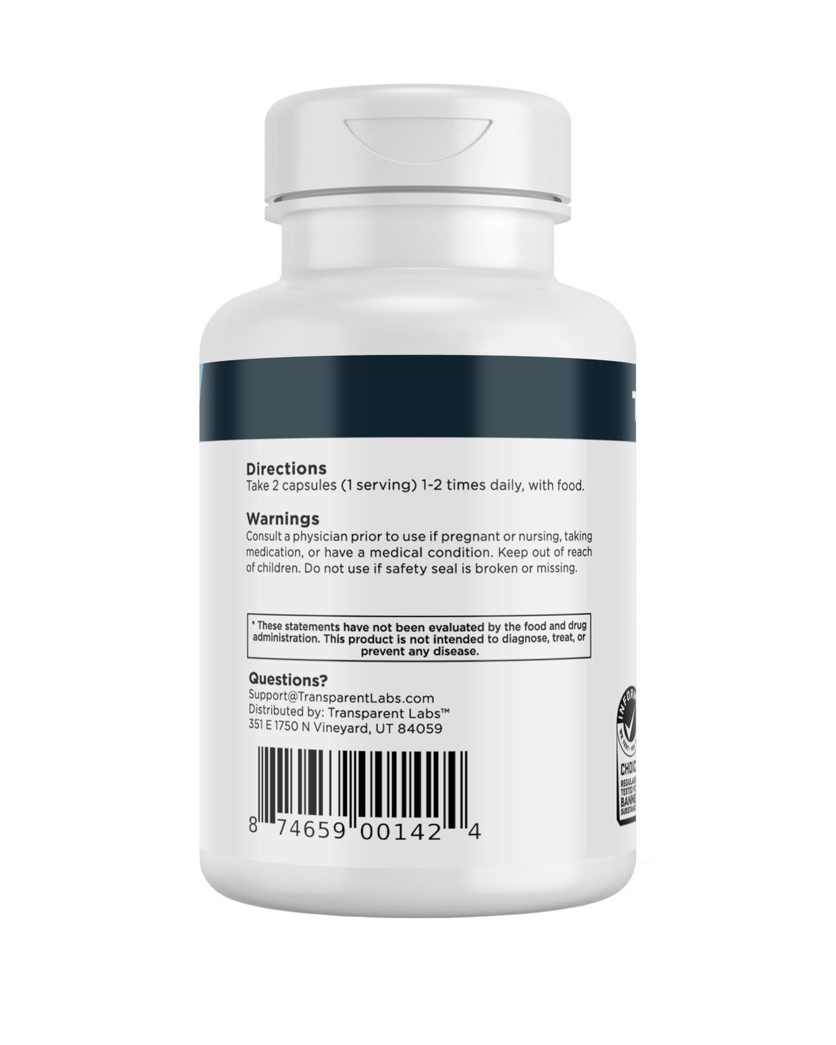 Transparent Labs Vitality Complément Alimentaire 60 Capsules sur fond blanc