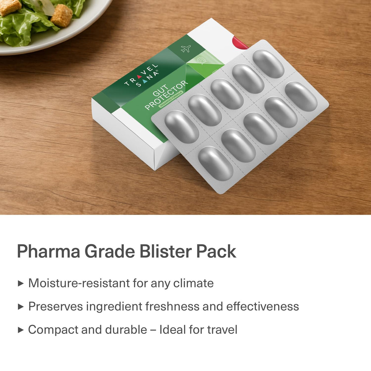 TRAVELSANA Probiotiques Voyage 30 Capsules - Prise en main