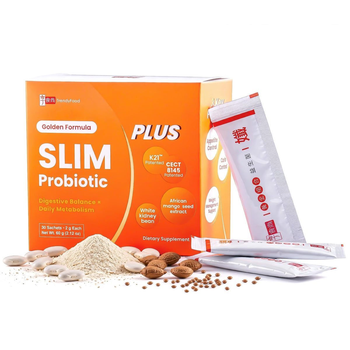 TrendyFood SlimPLUS Probiotique 30 sachets stick vue de face