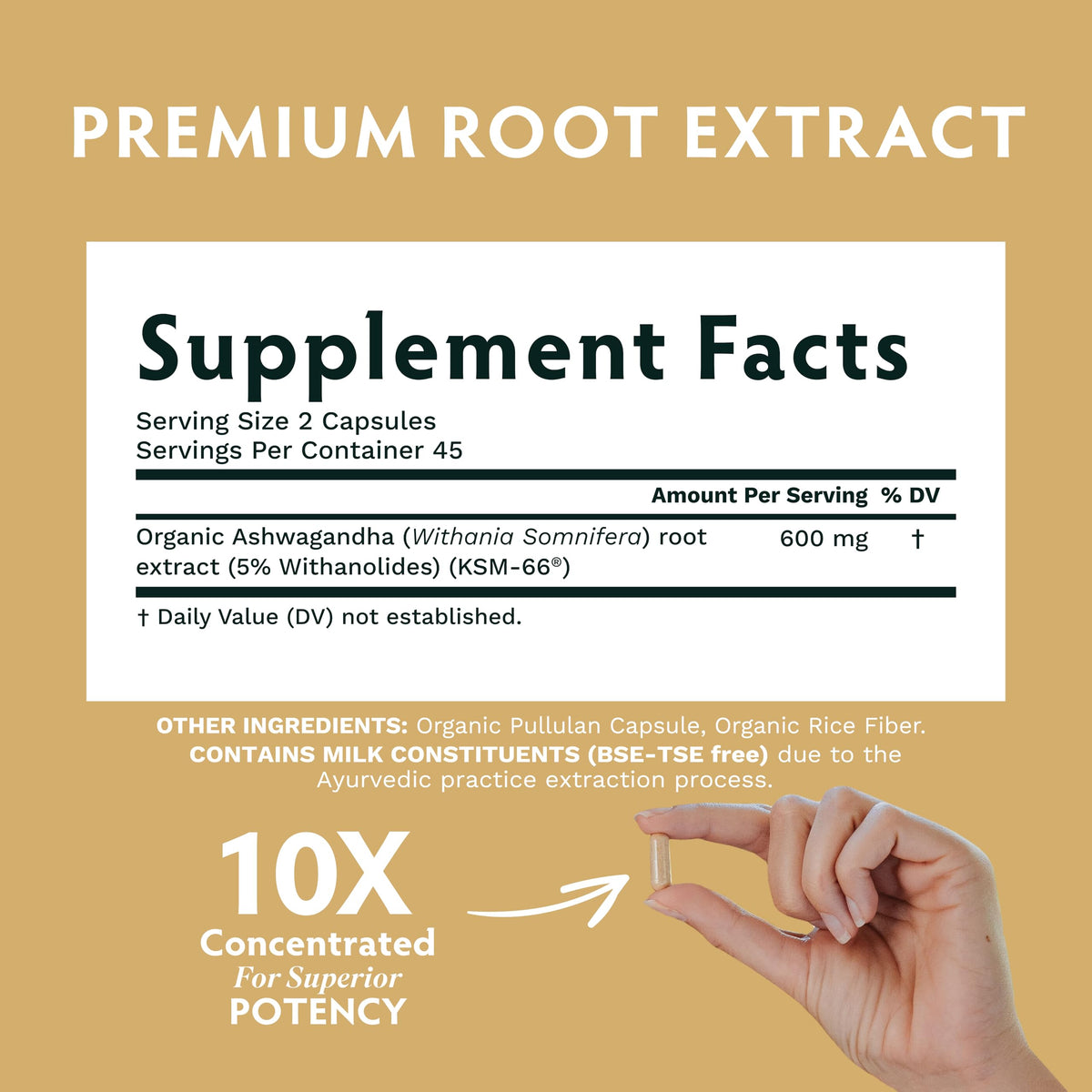 TRIBE ORGANICS Ashwagandha KSM-66 Bio 600mg capsules label detail