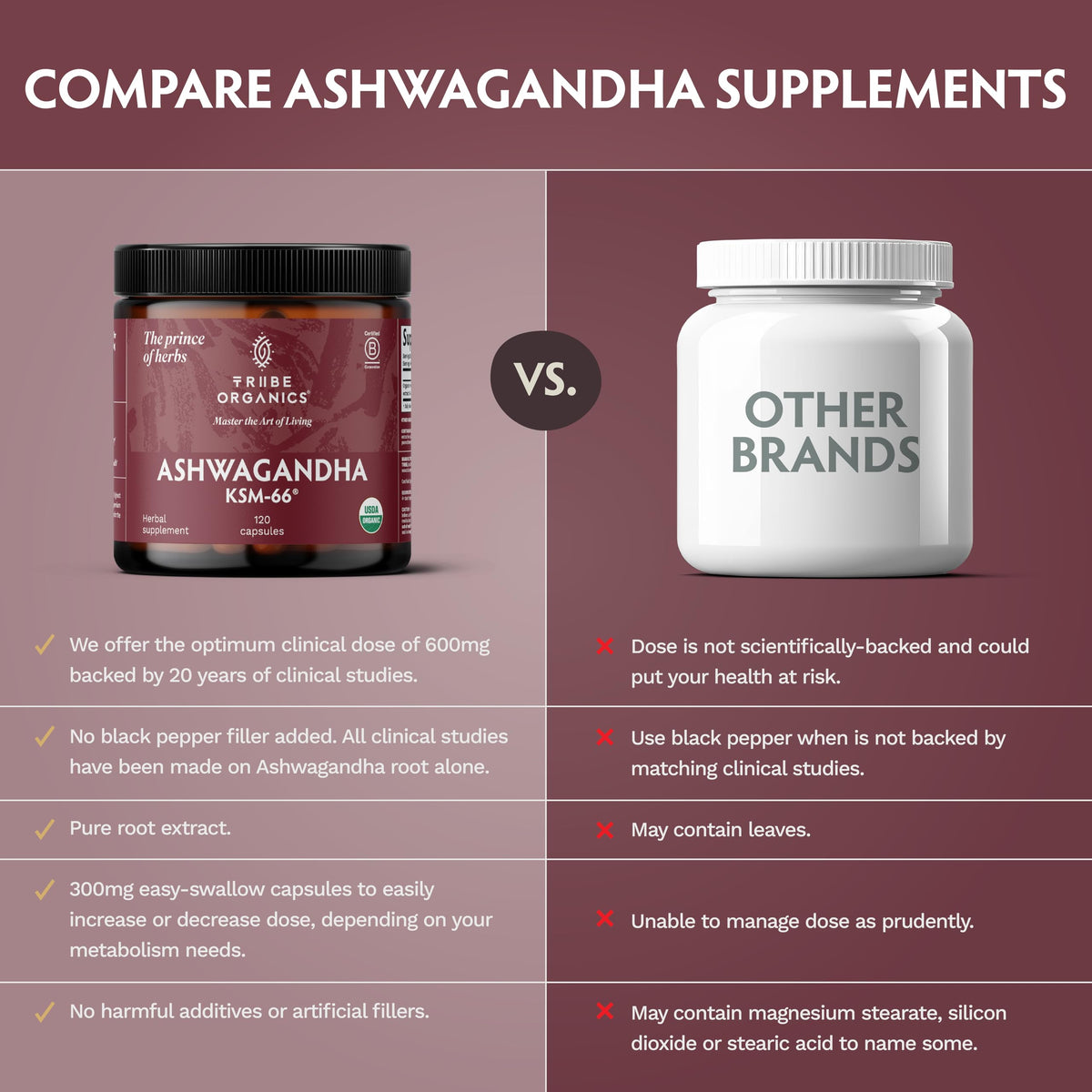 TRIBE ORGANICS Ashwagandha KSM 66 - boîte ouverte avec capsules