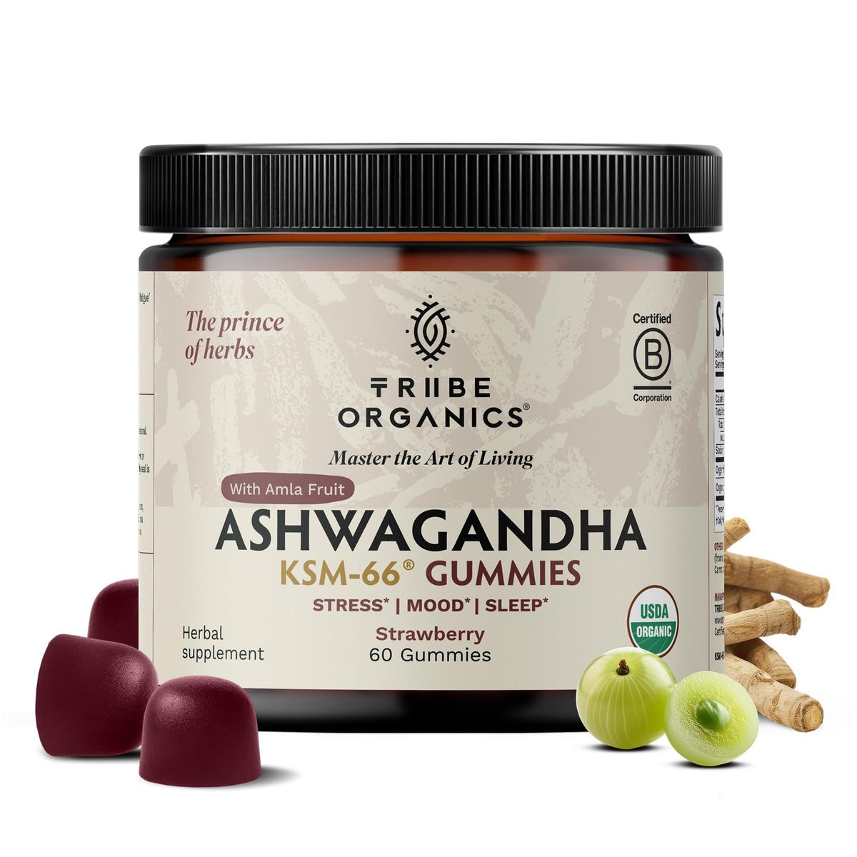 TRIBE ORGANICS Gummies Ashwagandha 60 unités pot avant