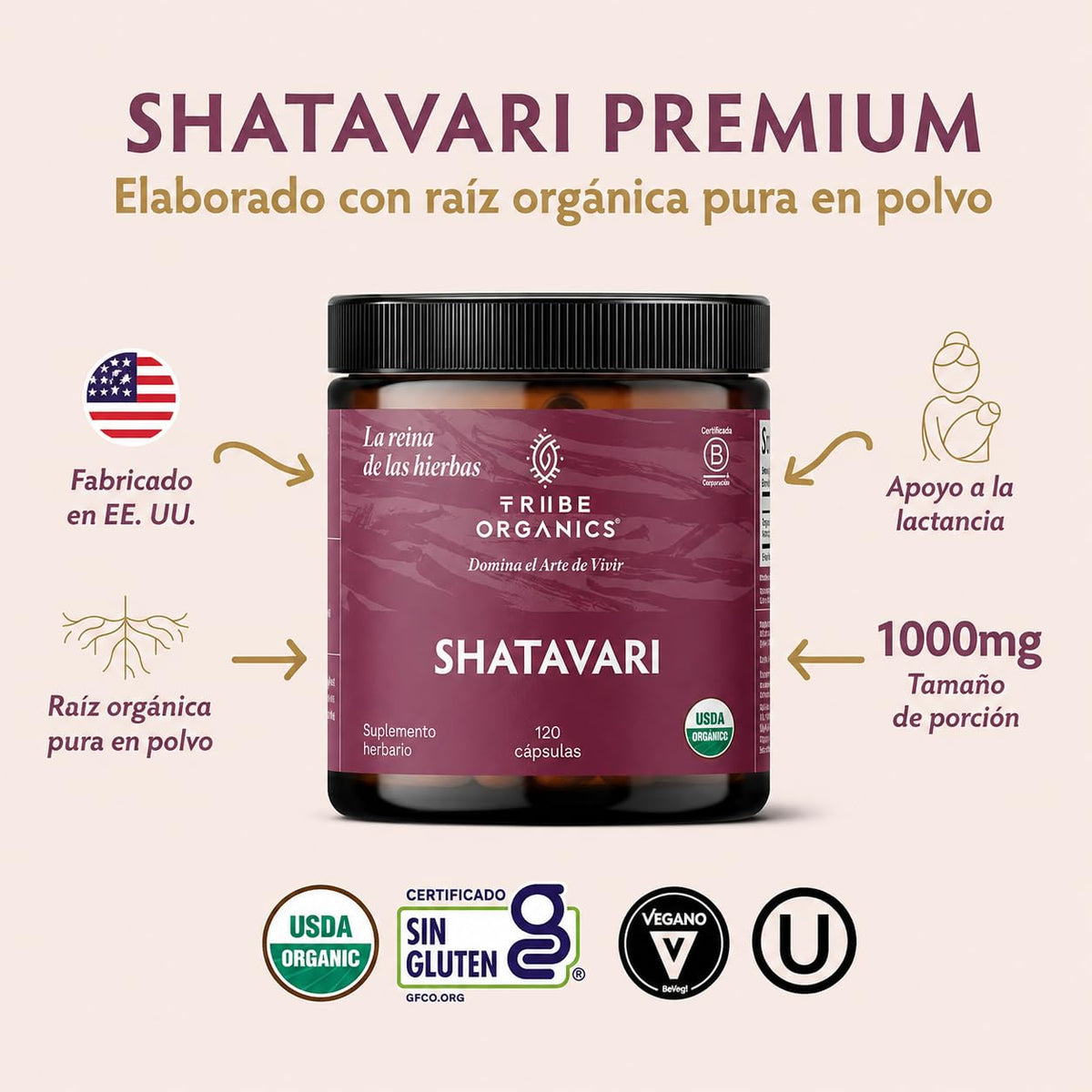 TRIBE ORGANICS Shatavari, emballage et étiquette