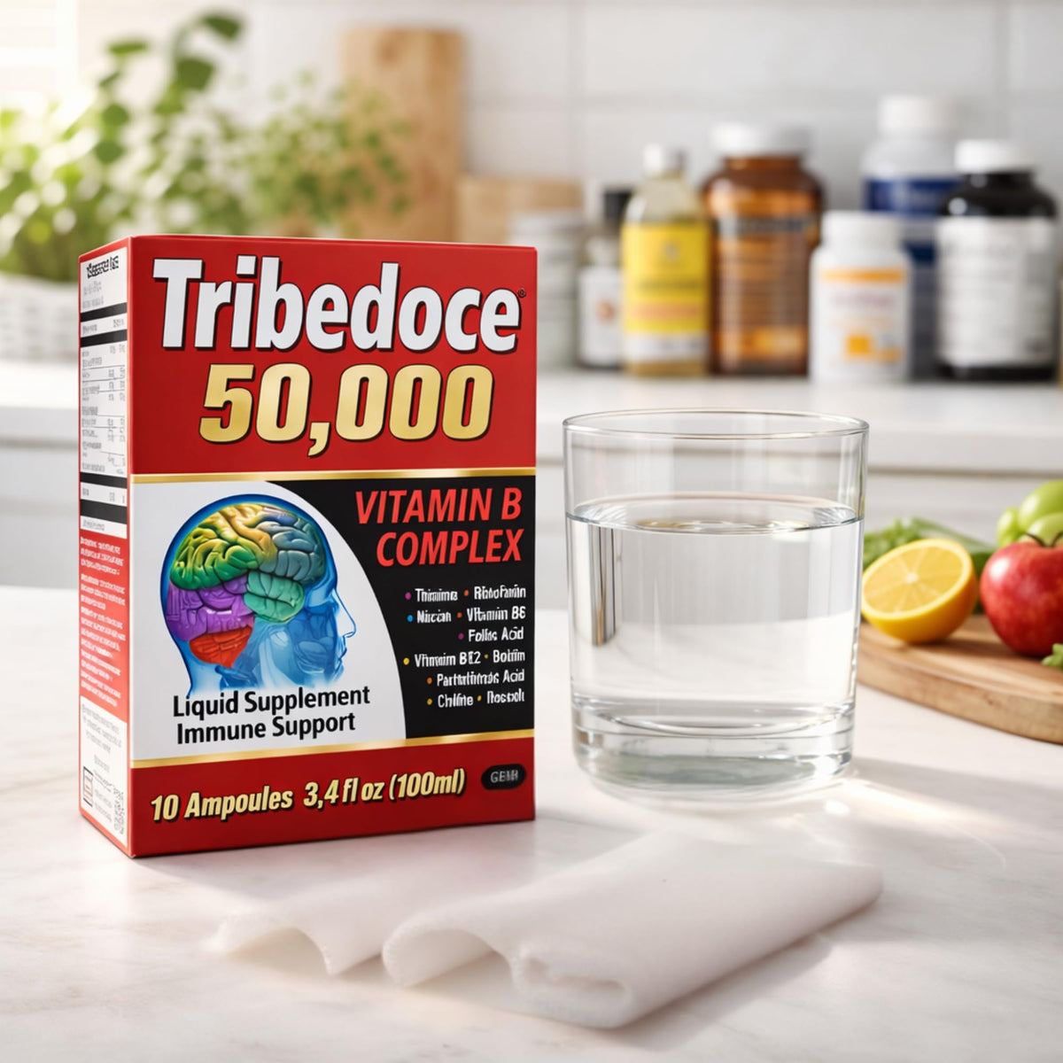 Tribedoce B-Complex 100 ml présentation avec verre