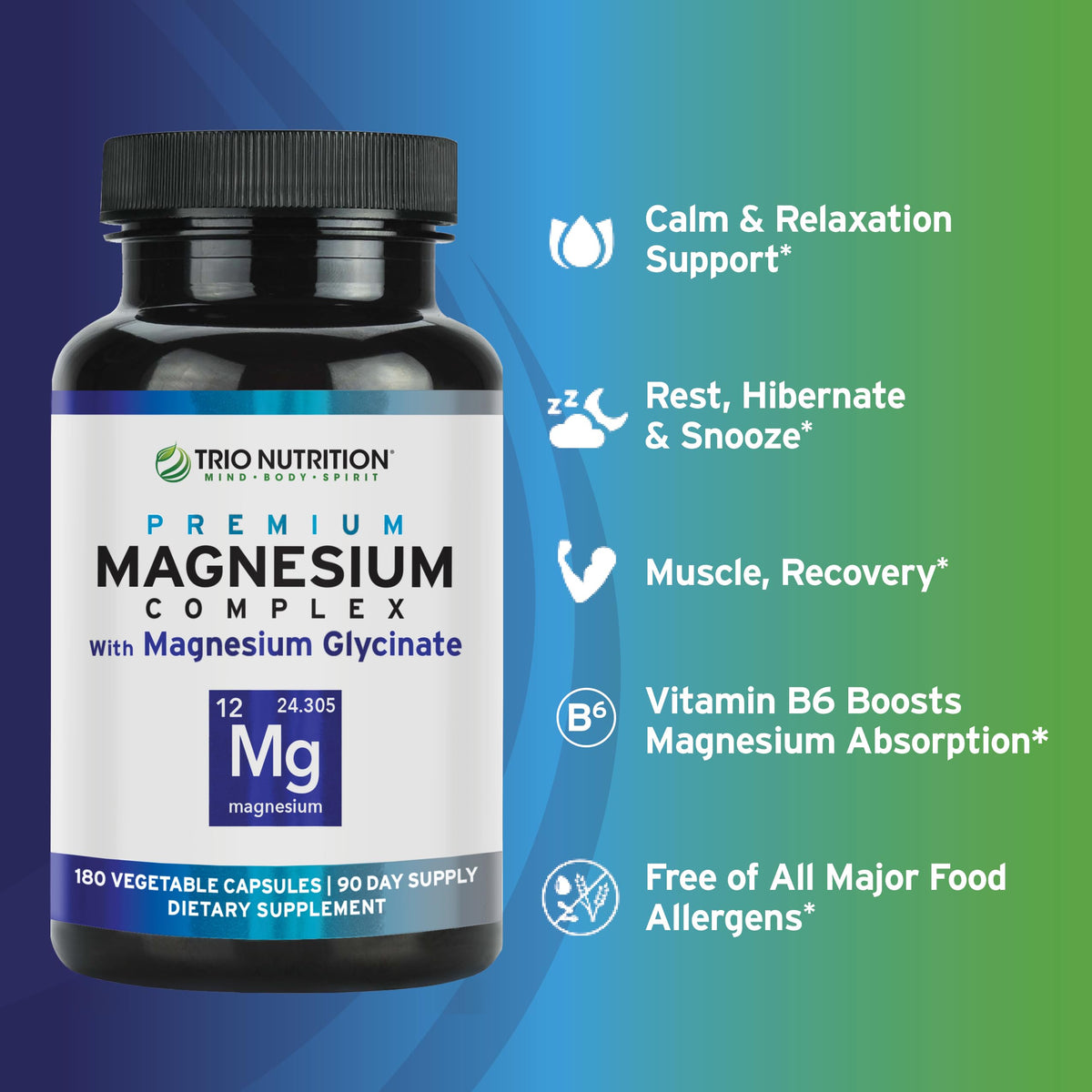 TRIO NUTRITION Complexe de Magnésium Glycinate 420mg, capsules végétales