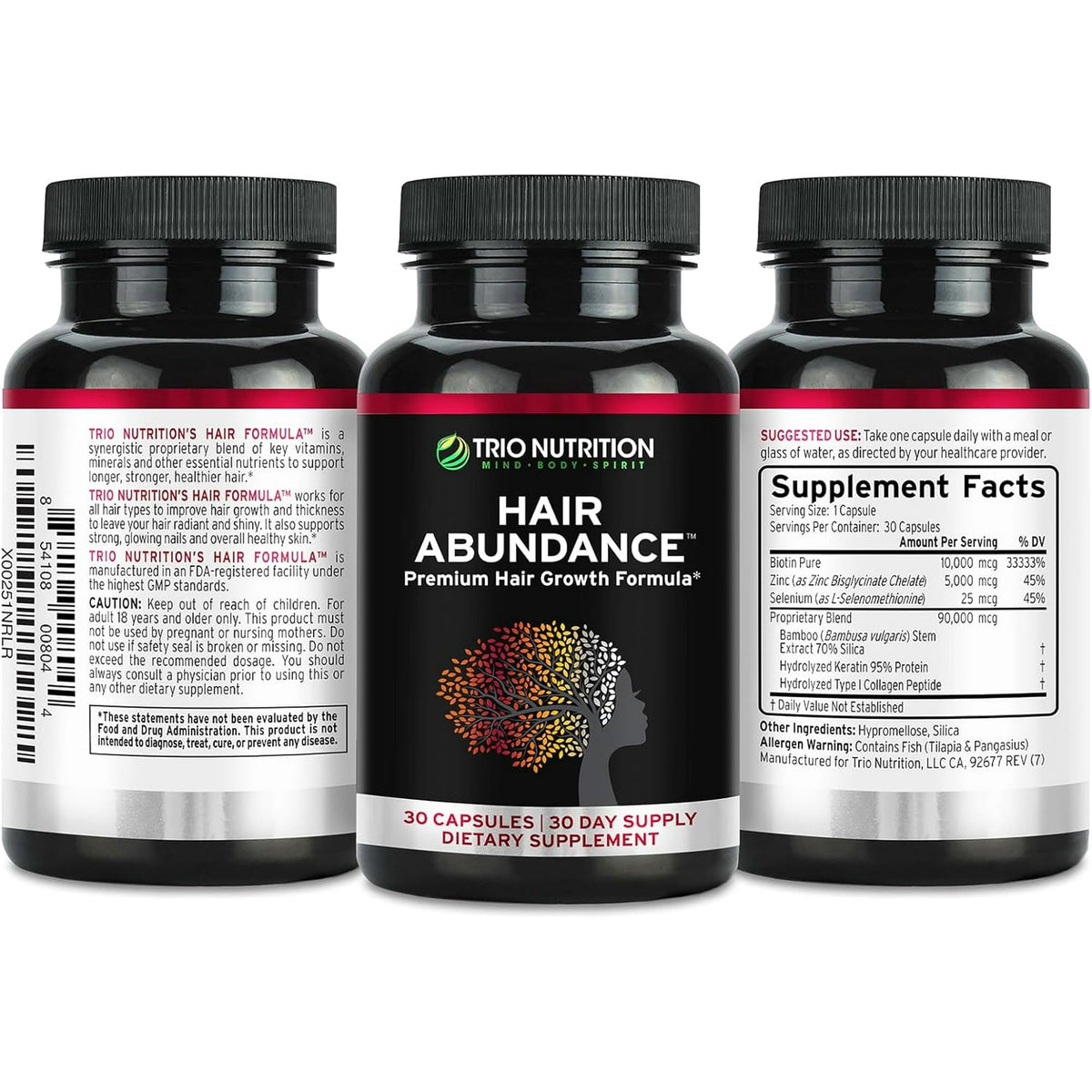 TRIO NUTRITION Hair Abundance Biotine 10 000 mcg - présentation sur une table