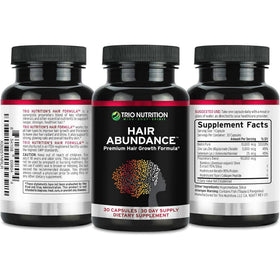 TRIO NUTRITION Hair Abundance Biotine 10 000 mcg - présentation sur une table