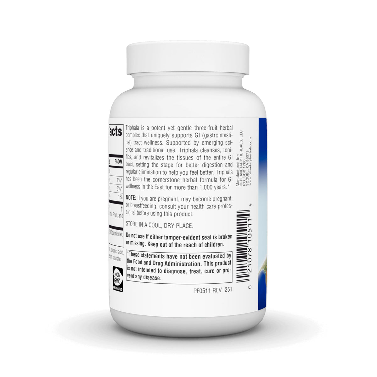 Triphala Gold 1000mg, 120 comprimés, vue arrière de l'emballage