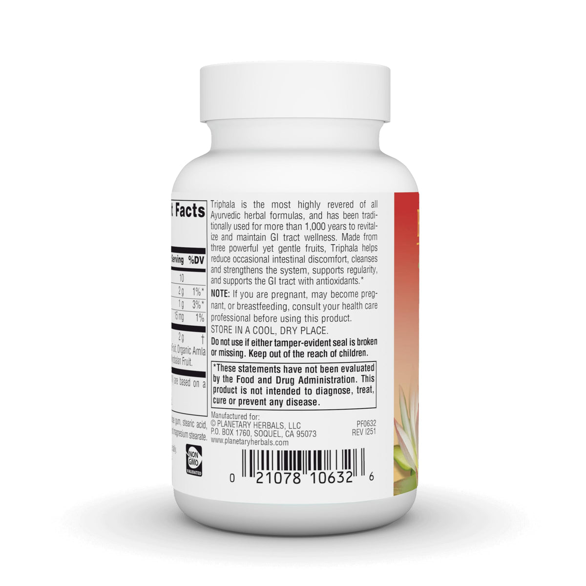 Triphala Gold, flacon ouvert avec capsules visibles