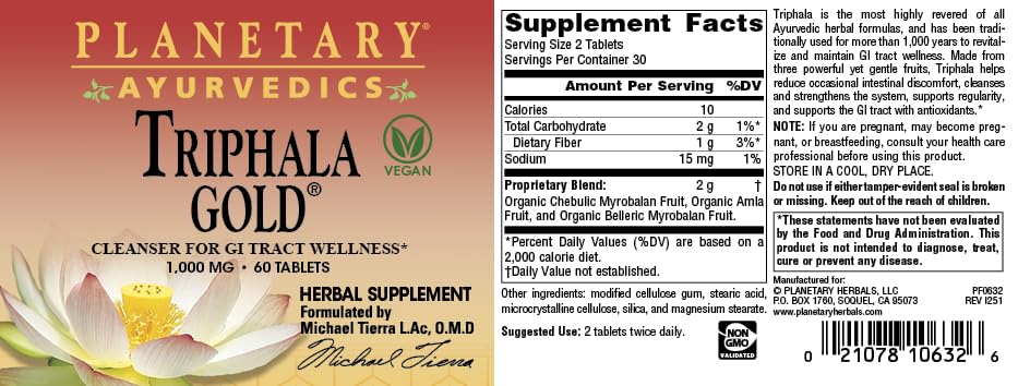 Triphala Gold, présentation du produit sur fond neutre