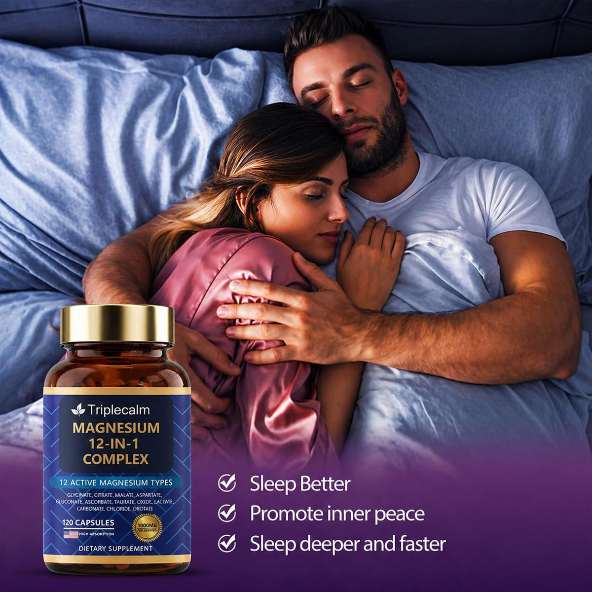 Triplecalm Complément Alimentaire Magnésium 12 en 1 1000mg avec d'autres vitamines