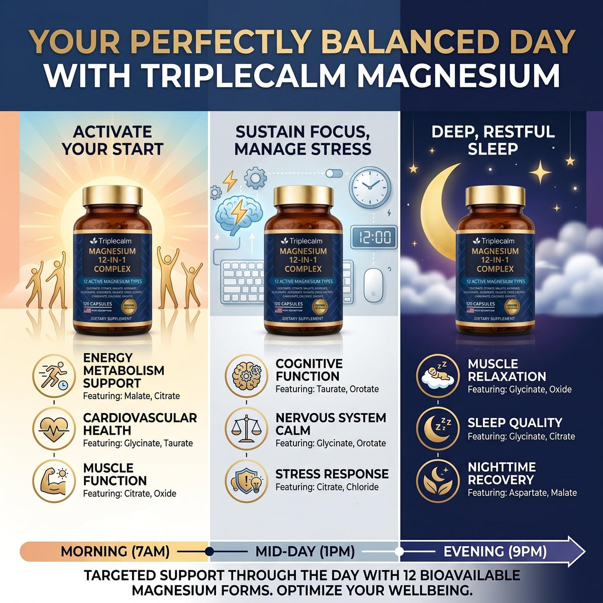Triplecalm Complément Alimentaire Magnésium 12 en 1 1000mg capsules