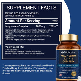 Triplecalm Complément Alimentaire Magnésium 12 en 1 1000mg dos