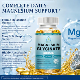TriPurris Magnésium Glycinate 400mg gélules liquides sur un fond blanc