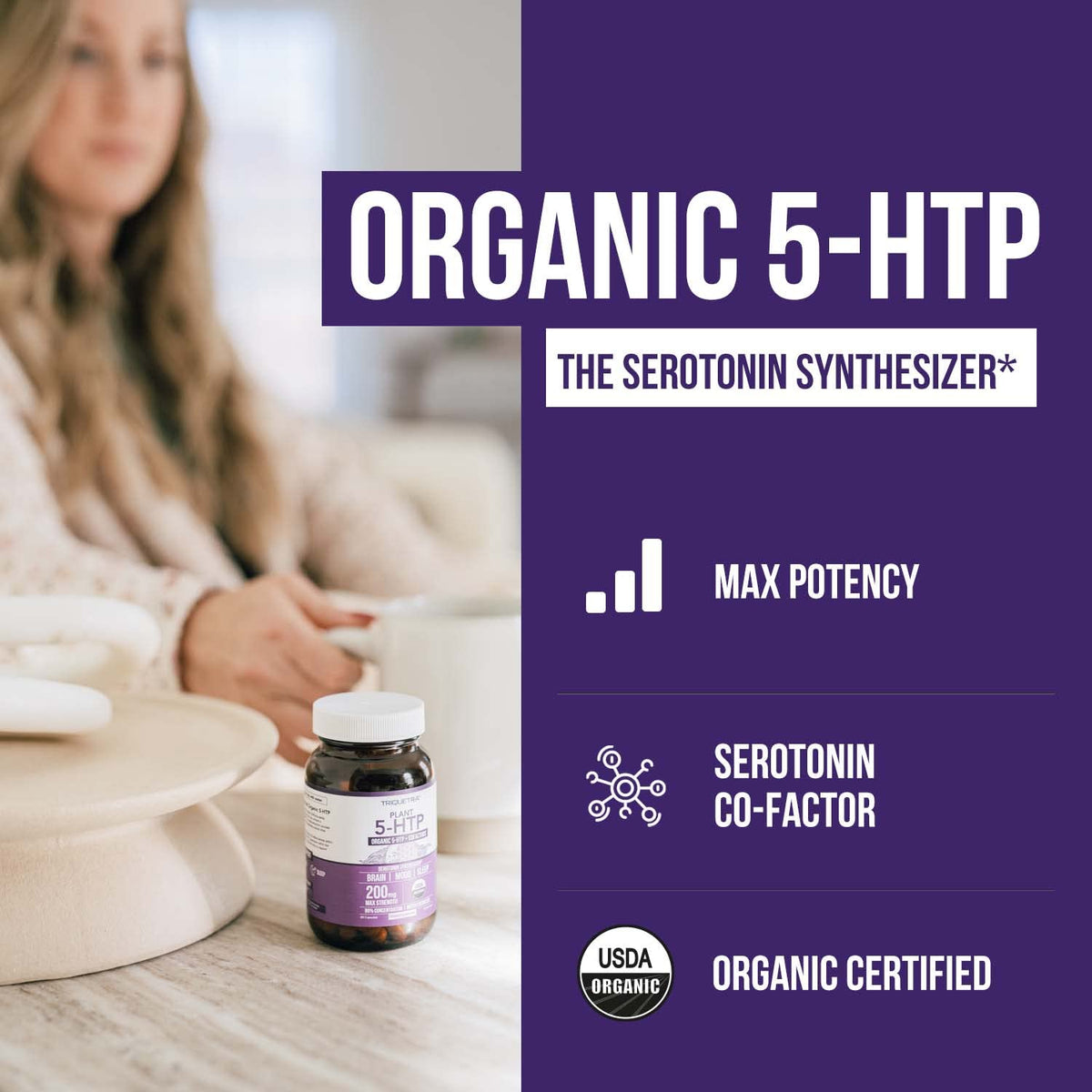 Triquetra Health 5-HTP Bio 200 mg capsules sur une table