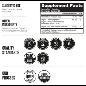 Triquetra Health 5-HTP Bio 200 mg présentation avec des éléments de bien-être