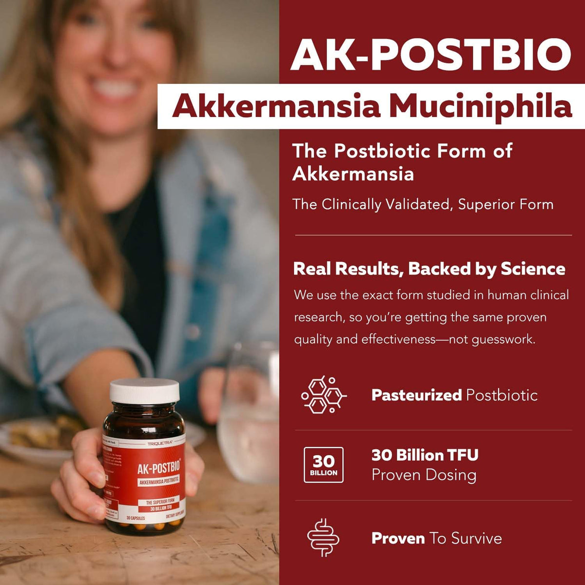 Triquetra Health AK-Postbio Probiotique 30 Milliards TFU côté de l'emballage