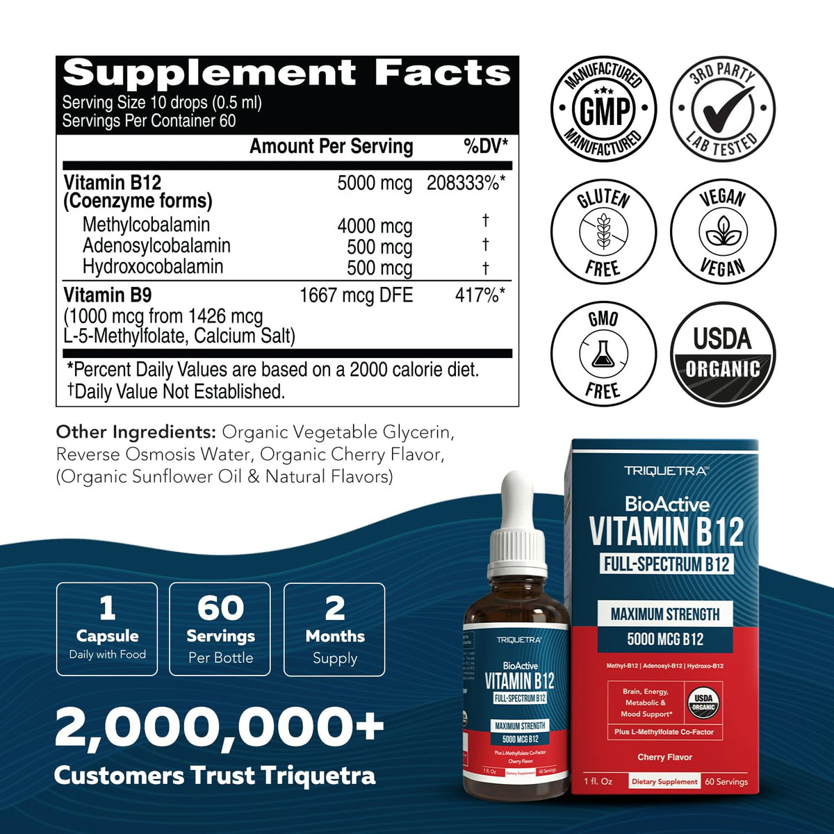 Triquetra Health B12 5000 mcg sur une table en bois