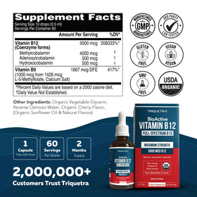 Triquetra Health B12 5000 mcg sur une table en bois