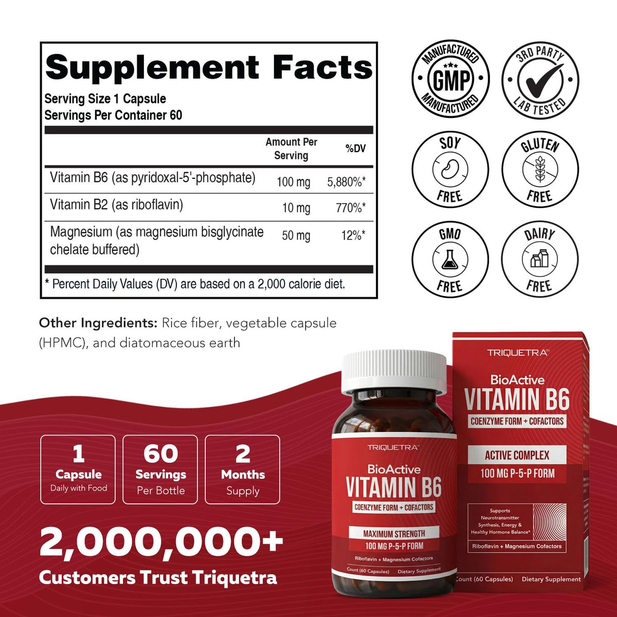 Triquetra Health BioActive Vitamine B6 capsules and a glass of water