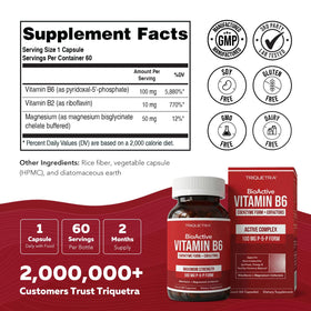 Triquetra Health BioActive Vitamine B6 capsules and a glass of water