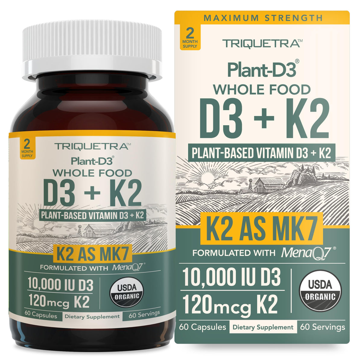 Triquetra Health Complément Alimentaire D3 + K2 10000 IU, avant du produit