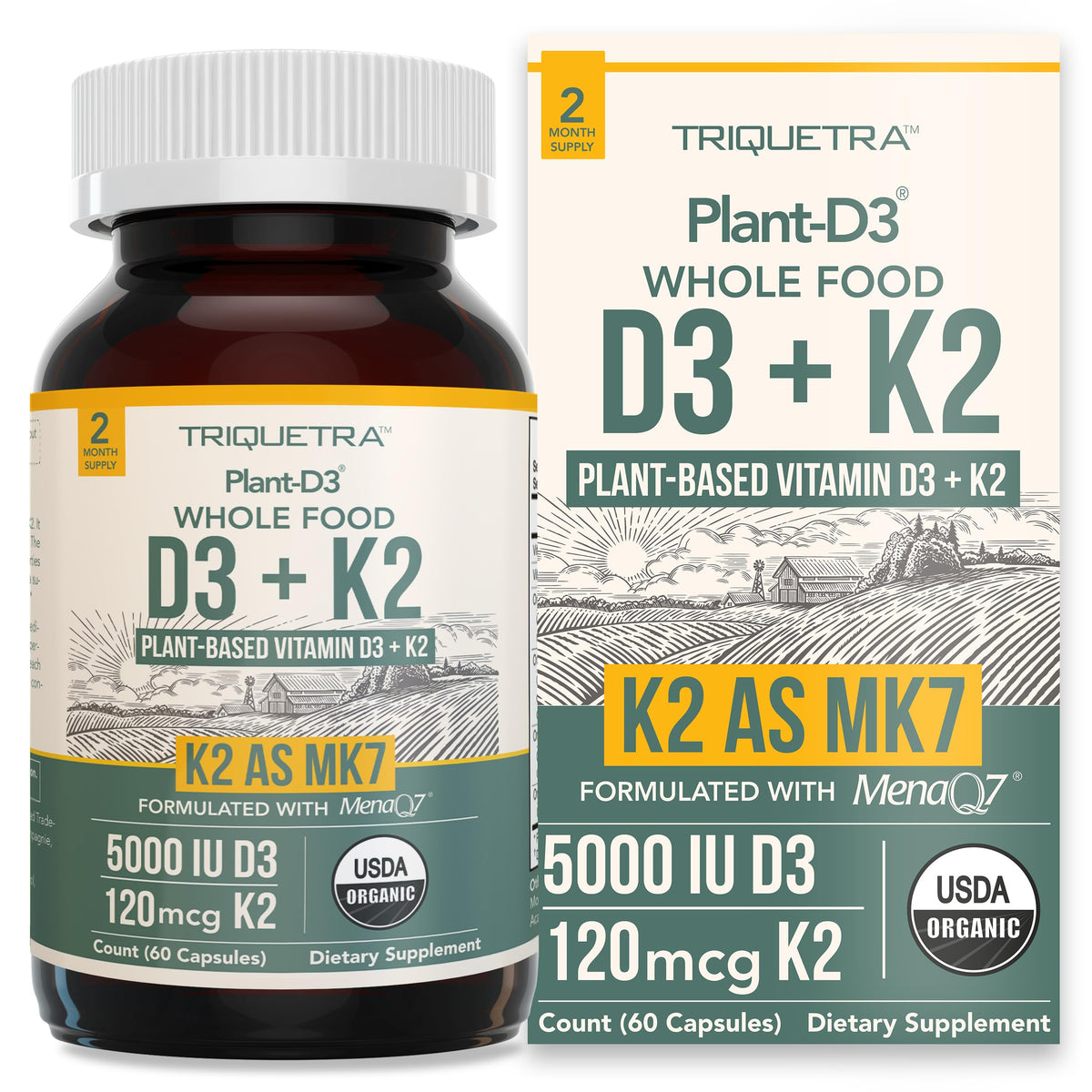 Triquetra Health Complément Alimentaire D3 + K2 5000 IU, vue de face