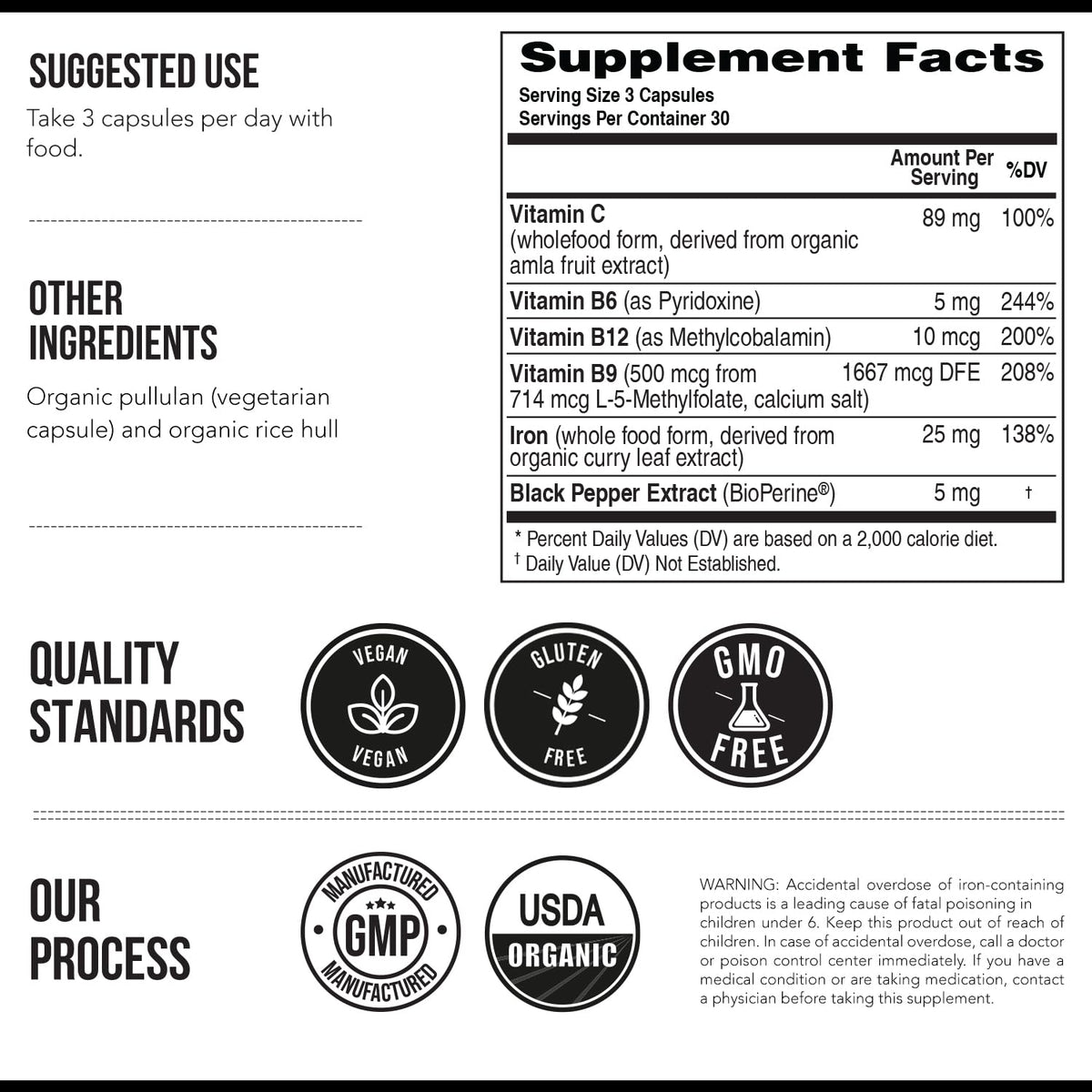 Triquetra Health Complément Alimentaire Fer Biologique 90 Capsules avec une cuillère de vitamine C