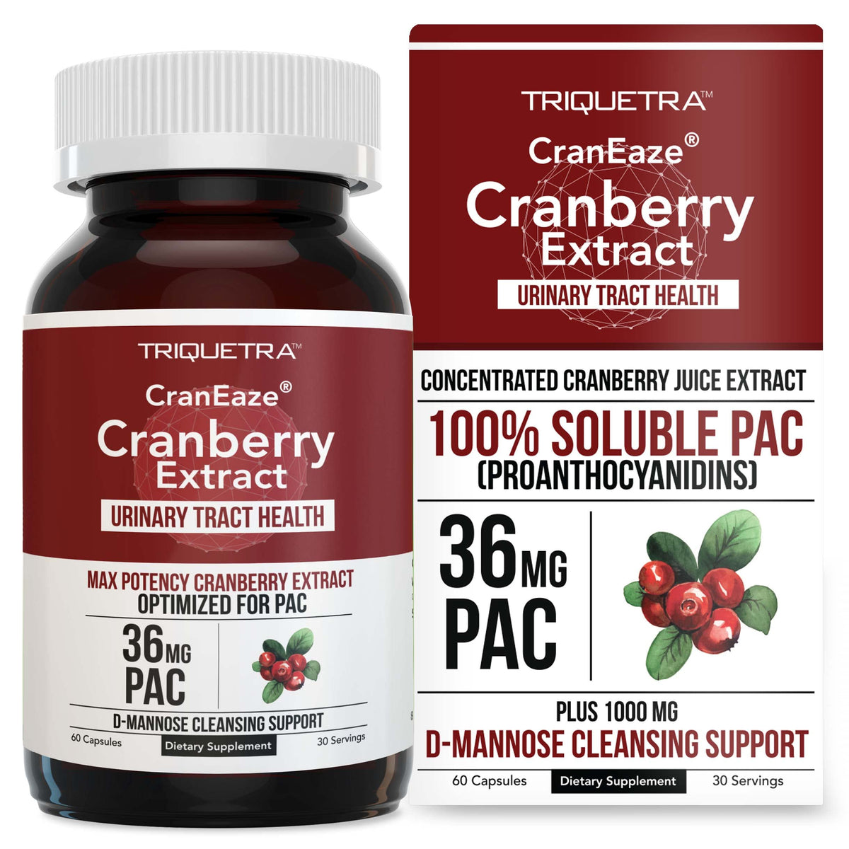 Triquetra Health CranEaze Extrait de Canneberge 36 mg PAC - boîte avant