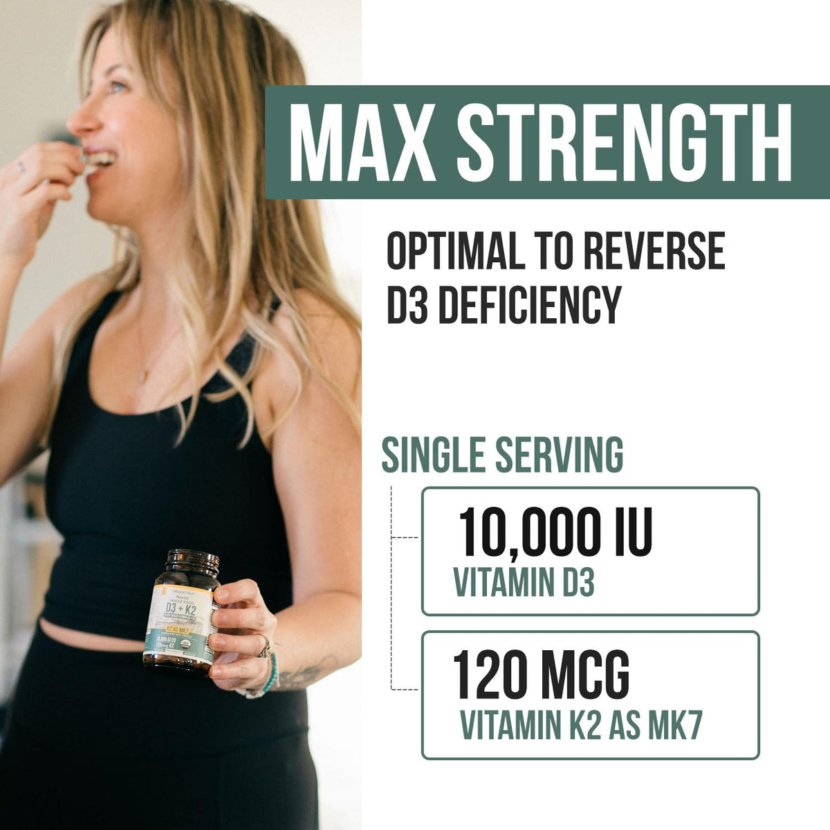 Triquetra Health D3 + K2, vue de côté avec les dimensions du produit